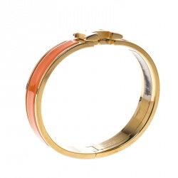 Pre Owned Hermes Clic Clac H Orange Enamel Gold Plated Narrow Bracelet GM