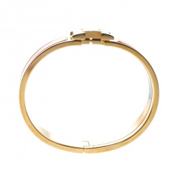 Pre Owned Hermes Clic Clac H Orange Enamel Gold Plated Narrow Bracelet GM