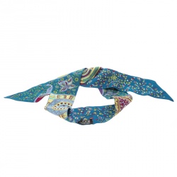 Pre Owned Hermes Blue Floral and Animal Printed Silk Twilly Scarf