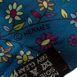 Pre Owned Hermes Blue Floral and Animal Printed Silk Twilly Scarf