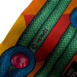 Pre Owned Hermes Multicolor Tassel Printed Silk Twilly Scarf