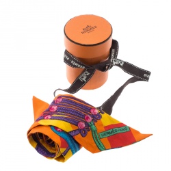 Pre Owned Hermes Multicolor Tassel Printed Silk Twilly Scarf