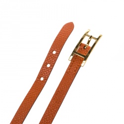 Pre Owned Hermes Hapi 3 Orange Leather Gold Plated Wrap Bracelet S