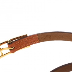 Pre Owned Hermes Hapi 3 Orange Leather Gold Plated Wrap Bracelet S