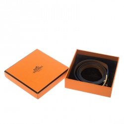 Pre Owned Hermes Hapi 3 Blue Leather Gold Plated Wrap Bracelet M