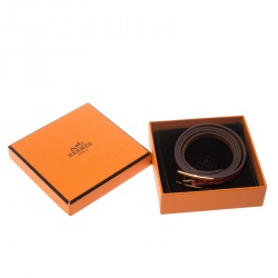 Pre Owned Hermes Hapi 3 Red Leather Gold Plated Wrap Bracelet S