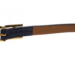 Hermes Hapi 3 Blue Leather Gold Plated Wrap Bracelet M