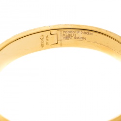 Pre Owned Hermes Clic Clac H Green Vert Sapin Enamel Gold Plated Narrow Bracelet GM