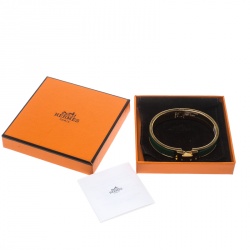 Pre Owned Hermes Clic Clac H Green Vert Sapin Enamel Gold Plated Narrow Bracelet GM