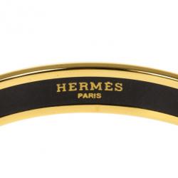 مملوكة مسبقًا Hermes Printed Blue Enamel Gold-Plated Bracelet 19CM
