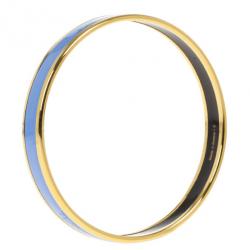 مملوكة مسبقًا Hermes Printed Blue Enamel Gold-Plated Bracelet 19CM