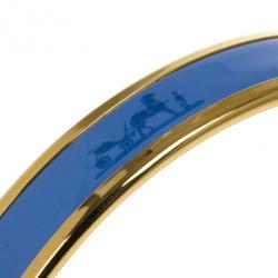 مملوكة مسبقًا Hermes Printed Blue Enamel Gold-Plated Bracelet 19CM