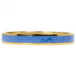 مملوكة مسبقًا Hermes Printed Blue Enamel Gold-Plated Bracelet 19CM