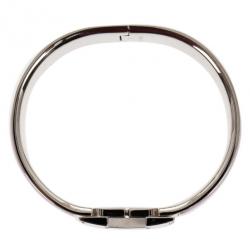 Pre Owned Hermes Clic Clac H Wide Pink Enameled Palladium Plated Bracelet GM