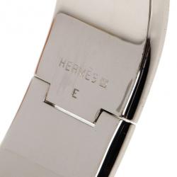 Pre Owned Hermes Clic Clac H Wide Pink Enameled Palladium Plated Bracelet GM