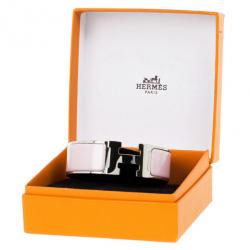 Pre Owned Hermes Clic Clac H Wide Pink Enameled Palladium Plated Bracelet GM