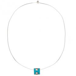 Pre Owned Hermes Cage d'H Light Blue Laquered Pendant Necklace
