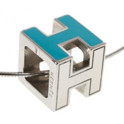 Pre Owned Hermes Cage d'H Light Blue Laquered Pendant Necklace