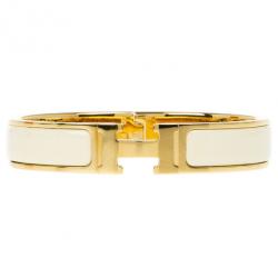 Hermes Clic Clac H Cream Enameled Gold Plated Bracelet GM