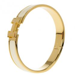 Hermes Clic Clac H Cream Enameled Gold Plated Bracelet GM