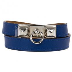 Pre Owned Hermes Swift Rivale Double Tour Electric Blue Bracelet M