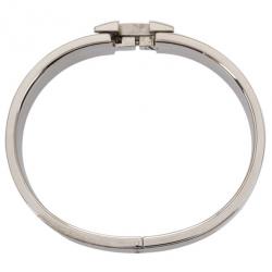 Pre Owned Hermes Clic Clac H White Enamel Palladium Plated Bracelet PM