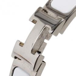 Pre Owned Hermes Clic Clac H White Enamel Palladium Plated Bracelet PM