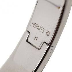 Pre Owned Hermes Clic Clac H White Enamel Palladium Plated Bracelet PM