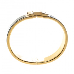 Pre Owned Hermes Clic Clac H Black Enamel Gold Plated Narrow Bracelet PM