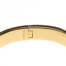 Pre Owned Hermes Clic Clac H Black Enamel Gold Plated Narrow Bracelet PM