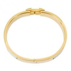 Pre Owned Hemes Clic Clac H Light Blue Enamel Gold Plated Bracelet PM
