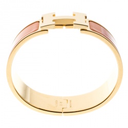 Pre Owned Hermes Clic Clac H Gold Plated Orange Enamel Bracelet