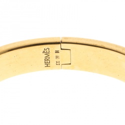 Pre Owned Hermes Clic Clac H Brown Enamel Gold Plated Narrow Bracelet PM