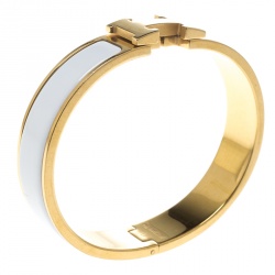 Pre Owned Hermes Clic Clac H White Enamel Gold Plated Narrow Bracelet PM