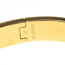Pre Owned Hermes Clic Clac H White Enamel Gold Plated Narrow Bracelet PM
