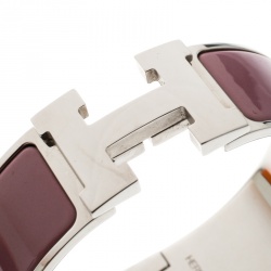 Pre Owned Hermes Clic Clac H Mauve Enamel Palladium Plated Wide Bracelet