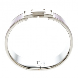 Pre Owned Hermes Clic Clac H Mauve Enamel Palladium Plated Wide Bracelet