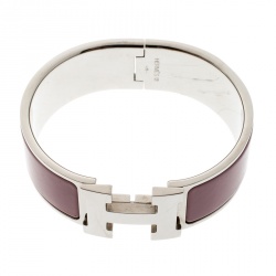 Pre Owned Hermes Clic Clac H Mauve Enamel Palladium Plated Wide Bracelet