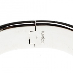 Pre Owned Hermes Clic Clac H Mauve Enamel Palladium Plated Wide Bracelet