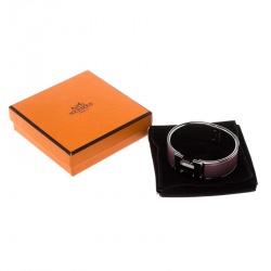 Pre Owned Hermes Clic Clac H Mauve Enamel Palladium Plated Wide Bracelet