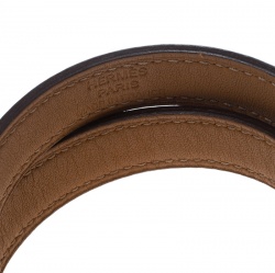 Pre Owned Hermes Kelly Double Tour Purple Leather Gold Plated Wrap Bracelet S