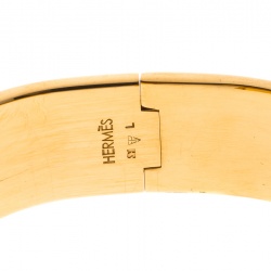 Pre Owned Hermes Clic Clac H Grey Enamel Gold Plated Wide Bracelet GM