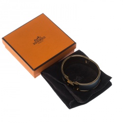 Pre Owned Hermes Clic Clac H Grey Enamel Gold Plated Wide Bracelet GM