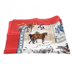 Pre Owned Hermes Real Escuela Andaluza Del Arte Ecuestre Red Printed Silk Square Scarf