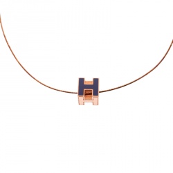 Pre Owned Hermes Cage d'H Purple Enamel Rose Gold Plated Pendant Necklace