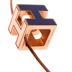 Pre Owned Hermes Cage d'H Purple Enamel Rose Gold Plated Pendant Necklace