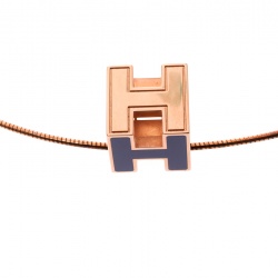 Pre Owned Hermes Cage d'H Purple Enamel Rose Gold Plated Pendant Necklace