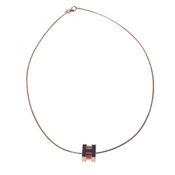 Pre Owned Hermes Cage d'H Purple Enamel Rose Gold Plated Pendant Necklace