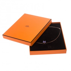 Pre Owned Hermes Cage d'H Purple Enamel Rose Gold Plated Pendant Necklace