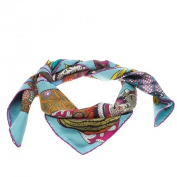Pre Owned Hermes Blue Fleurs D'Indiennes Printed Silk Square Scarf